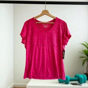 Tek Gear Womens Activewear Pink Fitted V-Neck Performance T-Shirt, Size XL